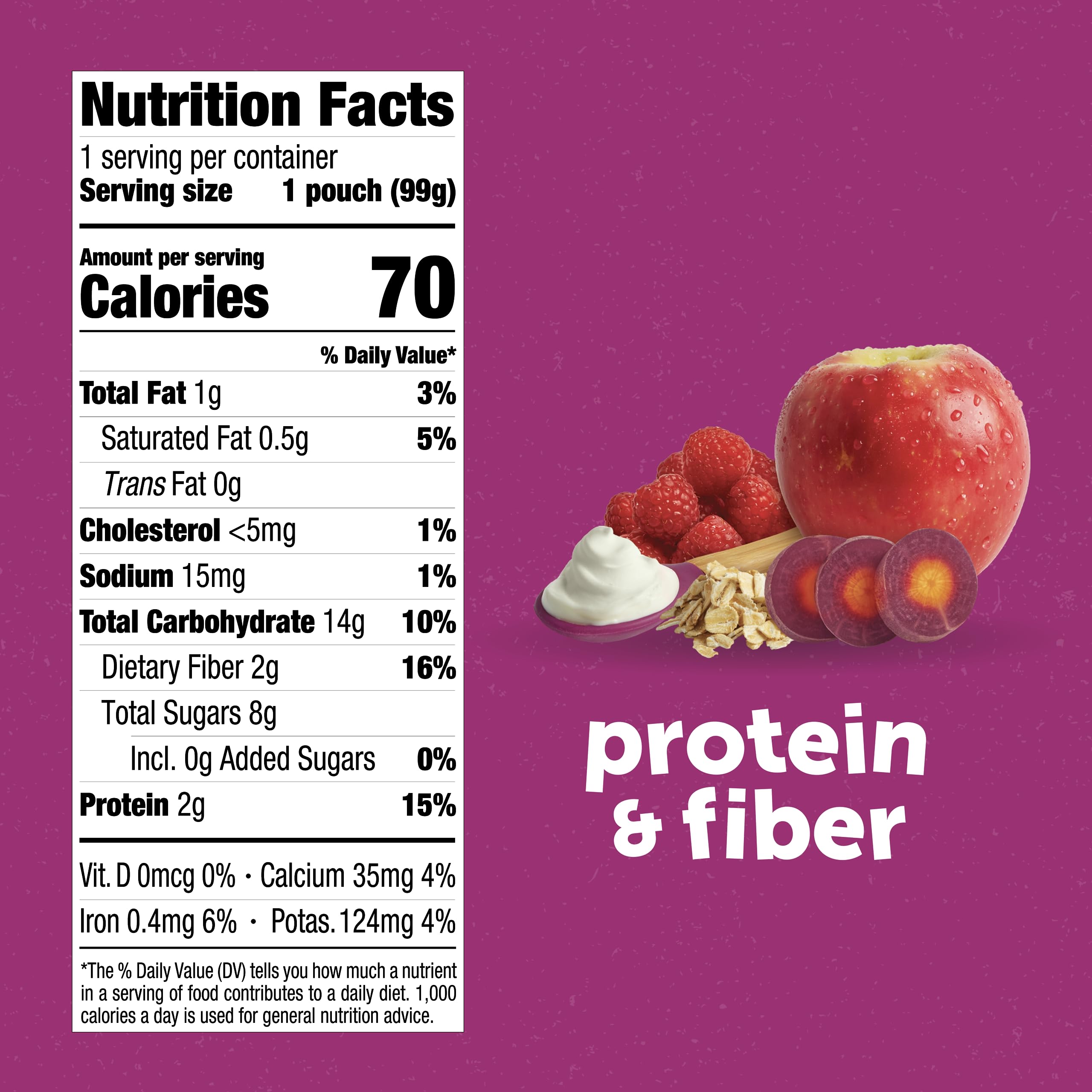 Organic Beech-Nut Baby Food Pouches with Protein & Fiber - Apple Yogurt Raspberry Purple Carrot Oat Puree for Toddlers (3.5 oz, 12 Pack) | Healthy Snacks for On-the-Go, Daycare & Travel