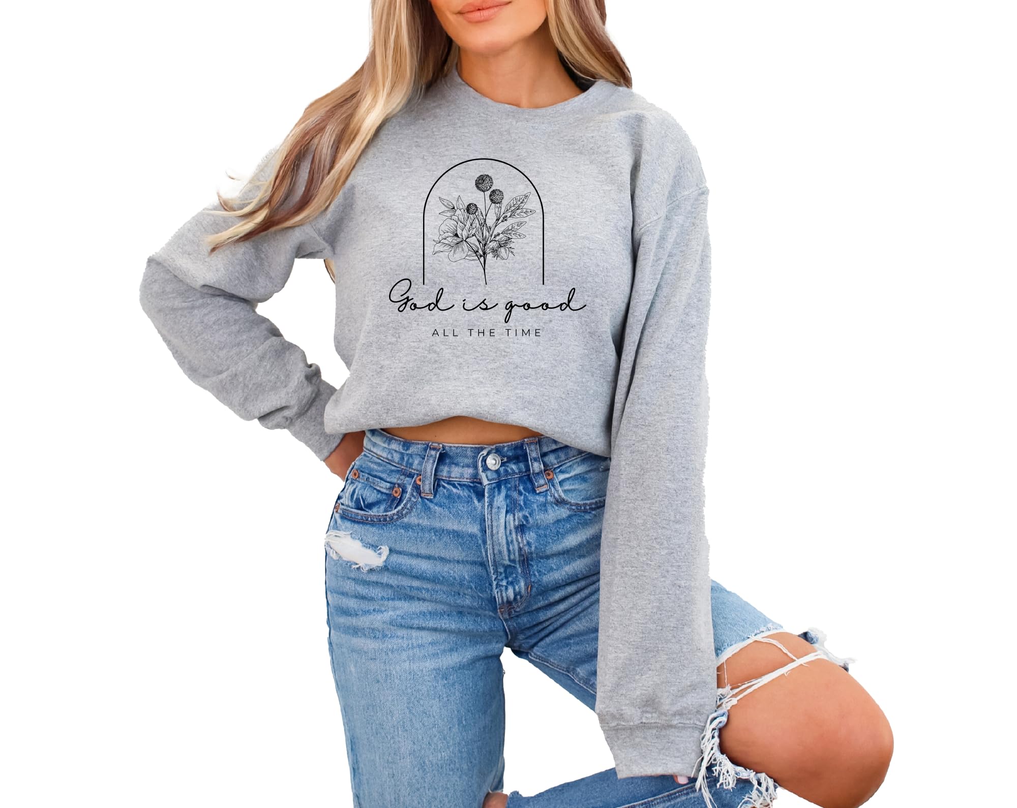 God is Good All The Time Christian Sweatshirt - Wildflower Design Religious Apparel with Bible Verse, Jesus Faith Church Wear for Women & Men (S, Forest Green) - Perfect for Worship, Bible Study & Everyday Inspiration