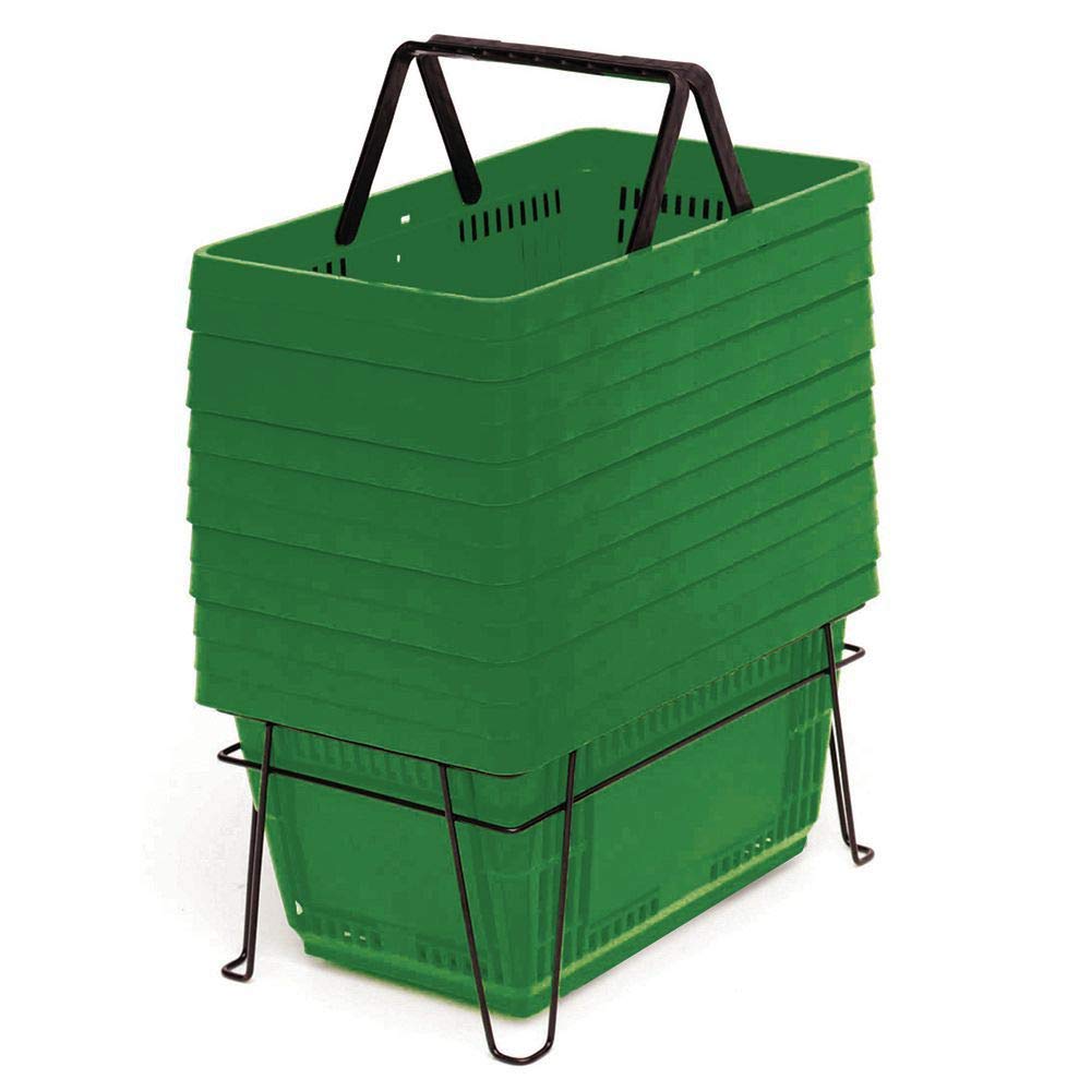 28L Grocery Shopping Baskets - Set of 12 in Hunter Green (81409) - Perfect for Supermarkets, Farmers Markets & Home Organization