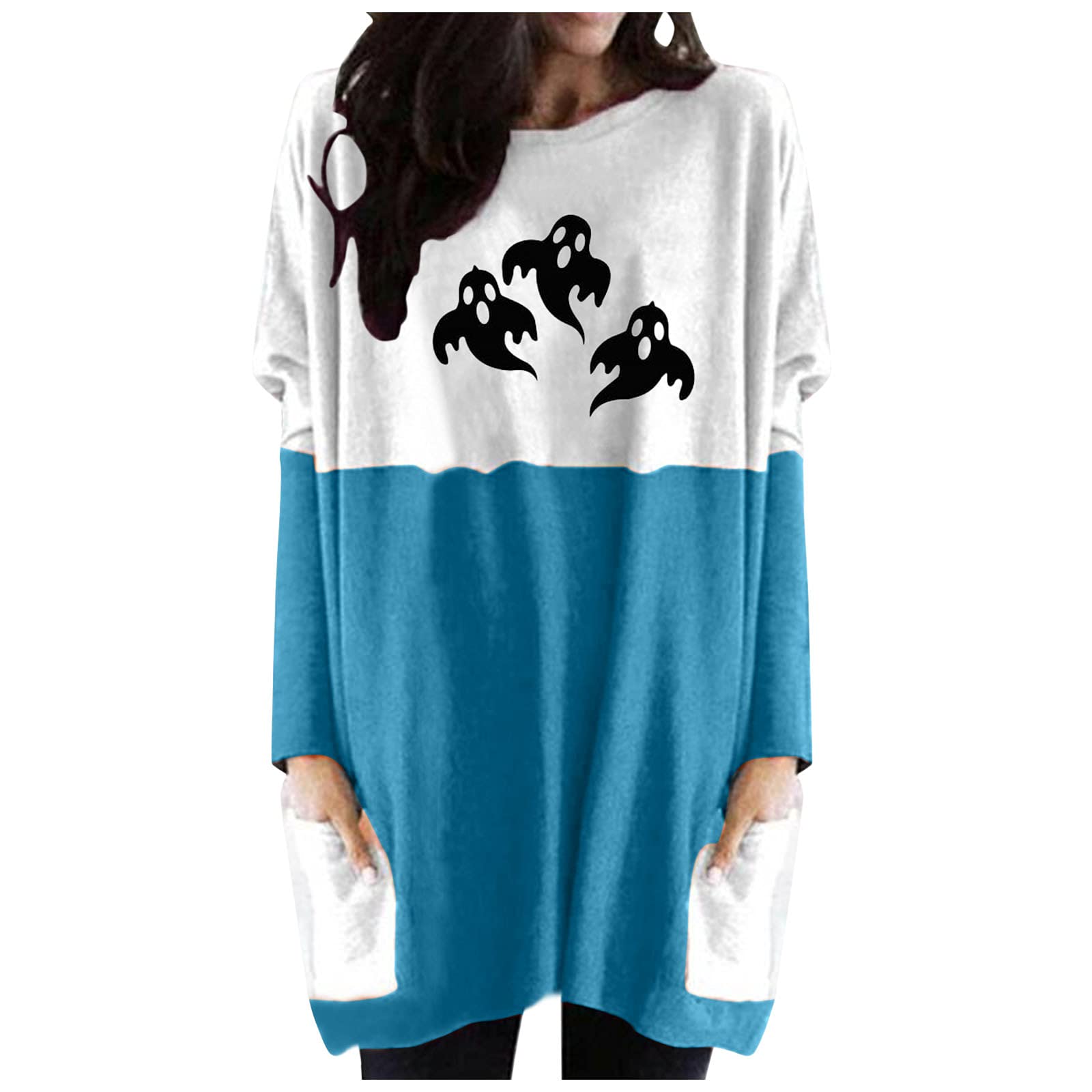 Women's Winter Round Neck Pullover Sweater - Halloween Printed Striped Short Sleeve Top for Women | Casual Fall Fashion, Holiday Party Outfit, Cozy Seasonal Layering