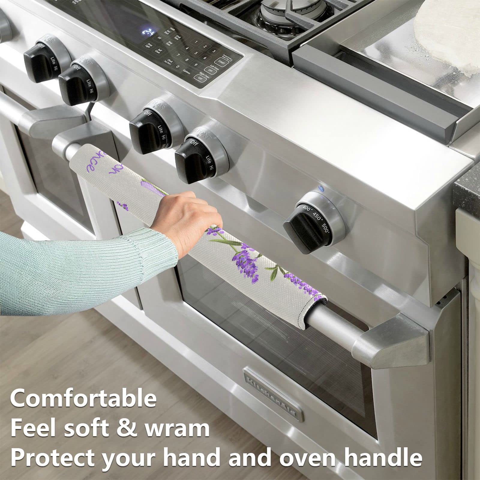 Stylish Purple Lavender Flower Refrigerator Handle Covers - Set of 2, Soft Fabric Door Protectors for Fridge, Microwave & Dishwasher - Perfect for Kitchen Decor & Appliance Protection