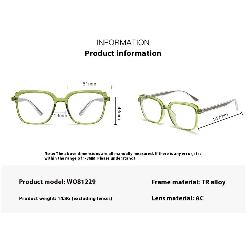 Aror Women's Full Rim Square Thick TR90 Alloy Eyeglasses Frame 45116 - Lightweight & Durable for Work, Reading & Fashion