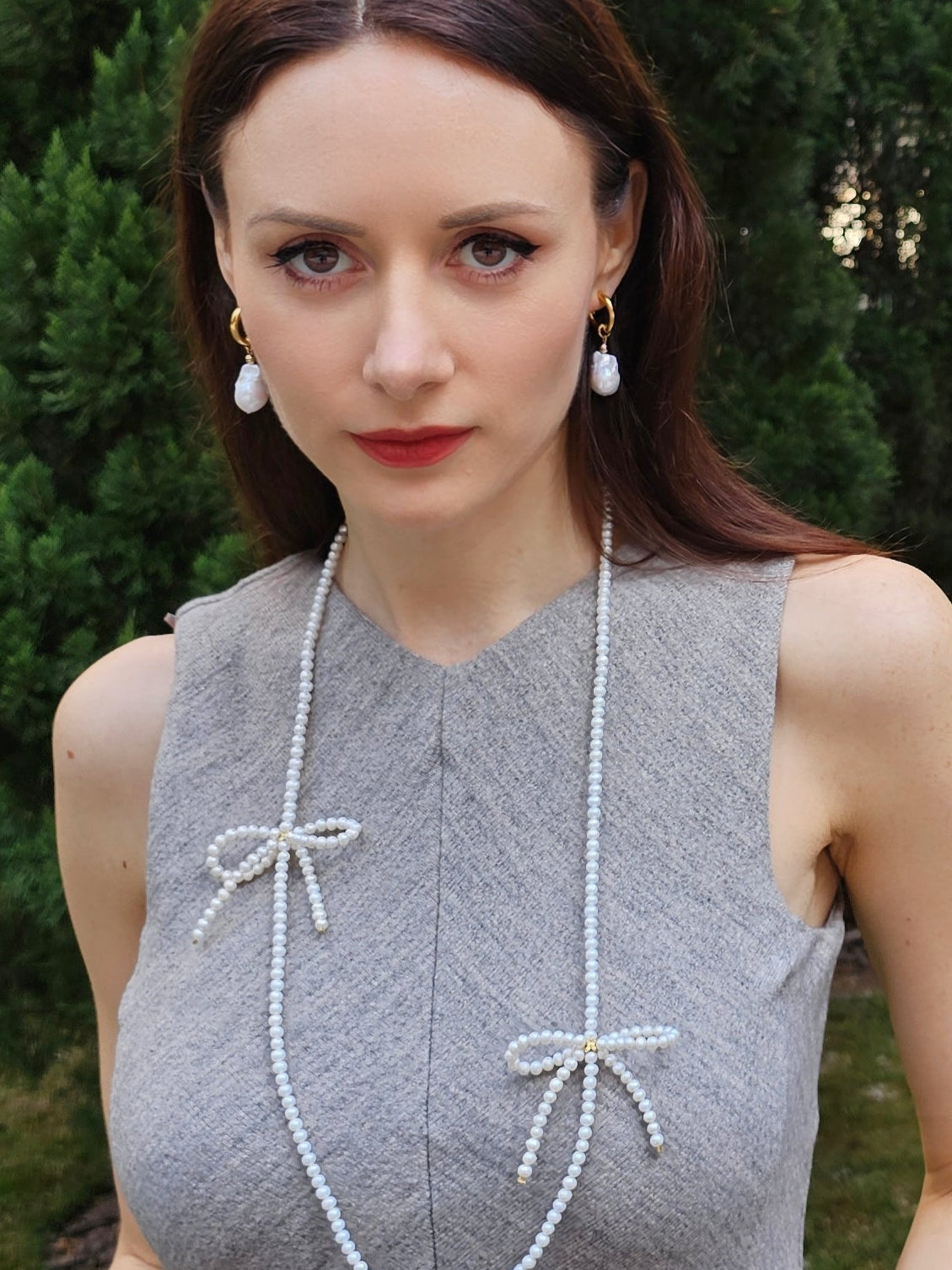 Baroque Pearls Dangle Hoop Earrings PE007 - Elegant Vintage Pearl Jewelry for Women | Perfect for Weddings, Parties & Special Occasions