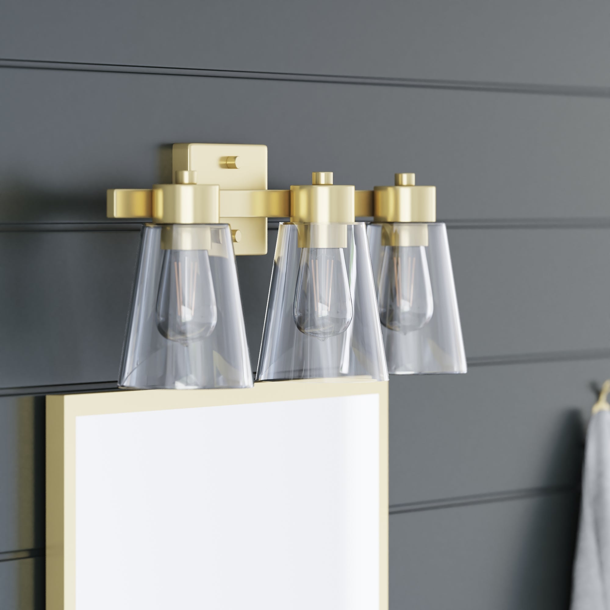 Fairendale 3-Light Vanity Light Fixture with Clear Glass Shades in Soft Gold Finish - Perfect for Bathroom, Bedroom, and Dressing Room Lighting