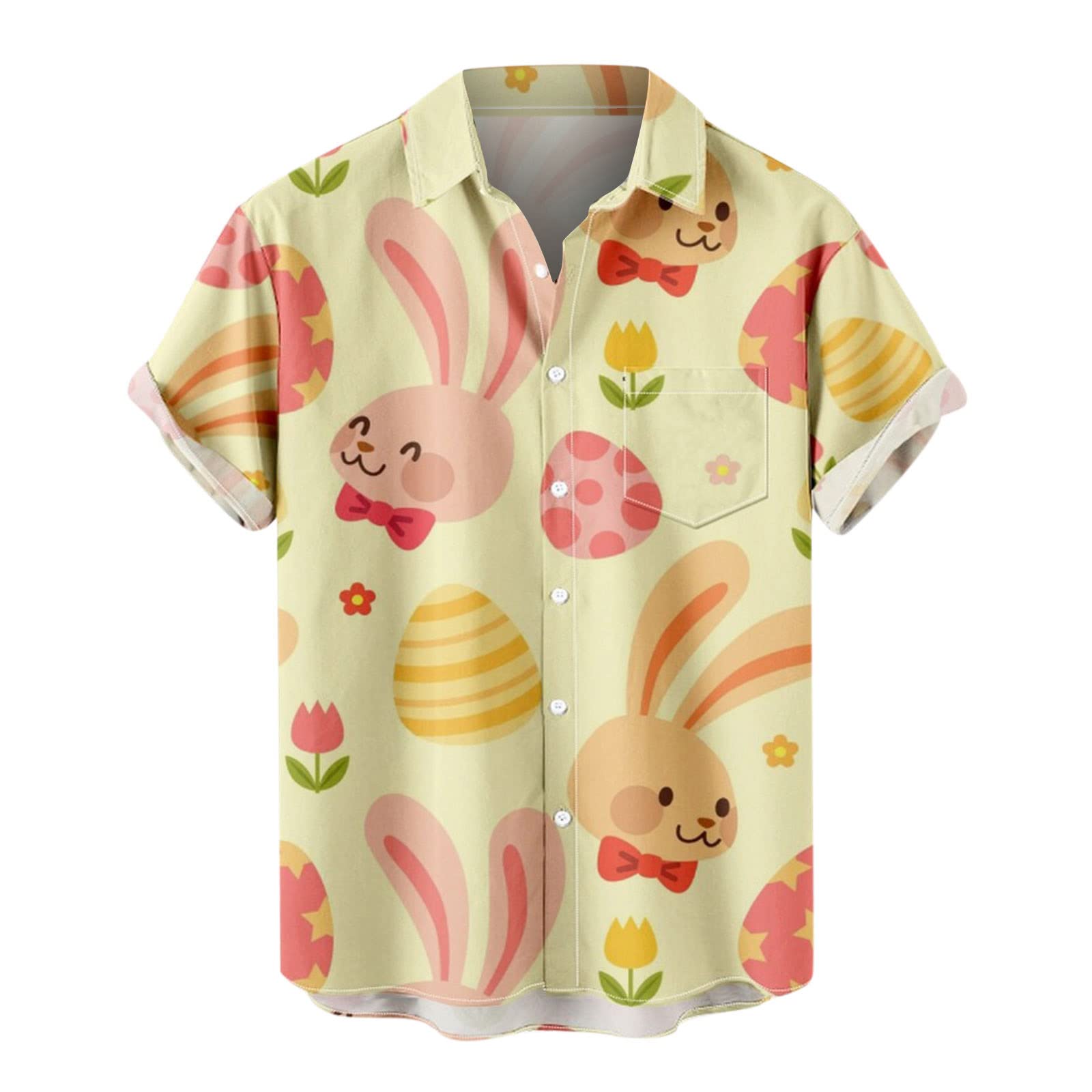 Men's Hawaiian Shirts with Easter Egg Print - Short Sleeve Casual Button Up Shirt for Summer | Beach Vacation, Luau Party & Tropical Outfit