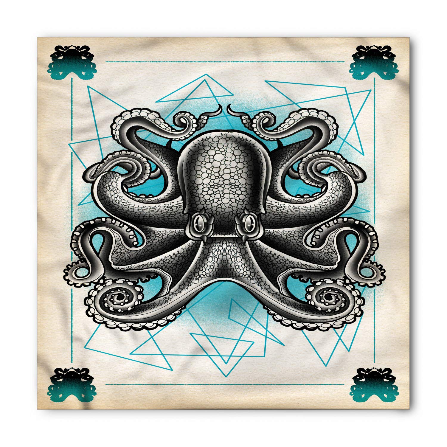 Lunarable Trippy Art Bandana - Creepy Octopus Triangle Print Unisex Head & Neck Scarf for Men & Women | Perfect for Music Festivals, Outdoor Adventures & Fashion Accessories