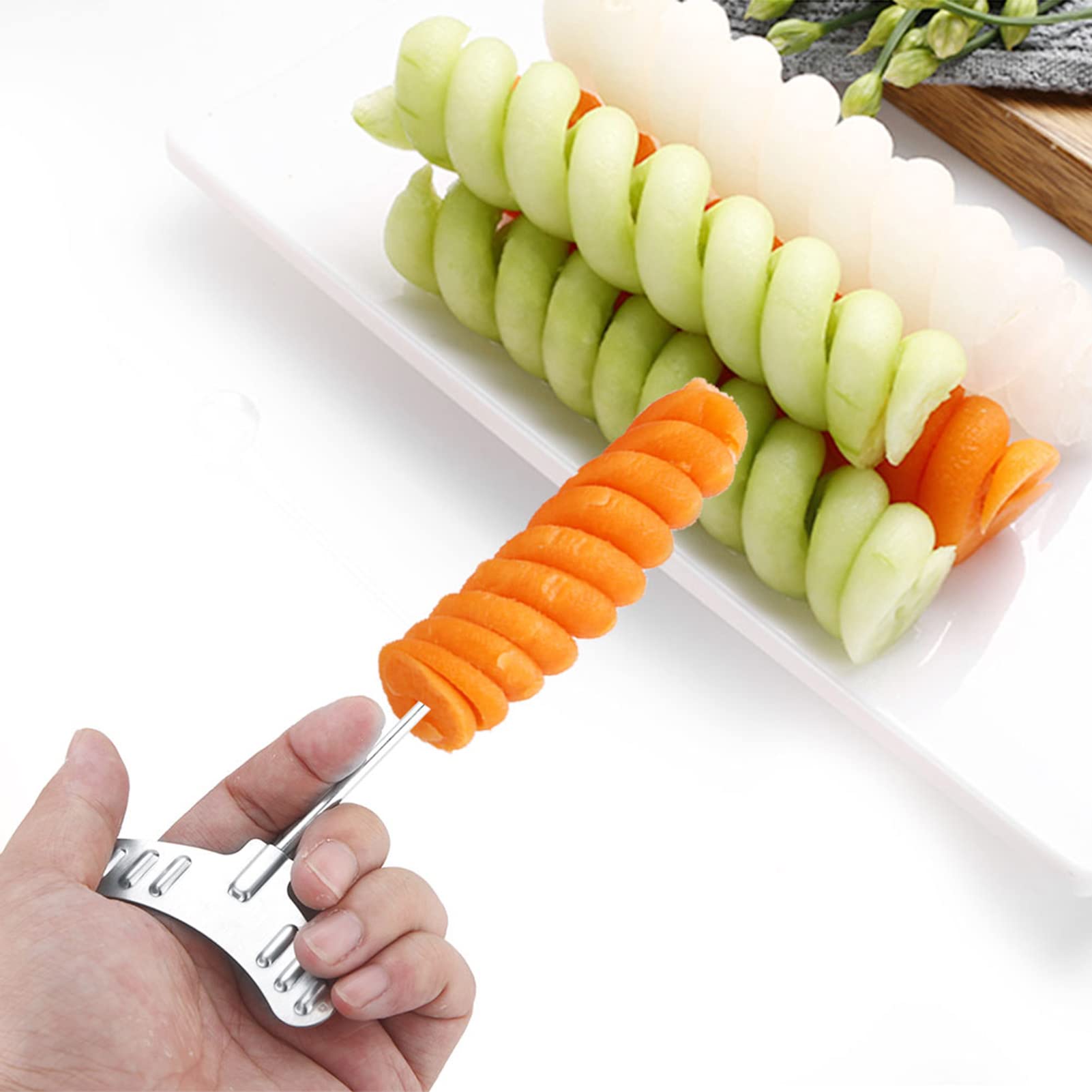 Alvinlite Tornado Spiral Potato Cutter - Manual Vegetable Spiralizer for Perfect Fries & Chips - Includes 2 Stainless Steel Sticks - Ideal for Home Cooking, Party Snacks & Healthy Meal Prep