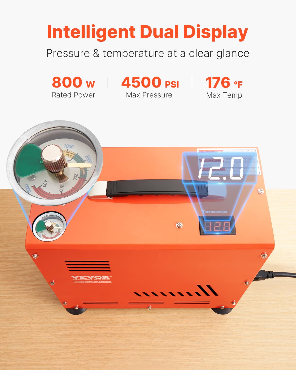 VEVOR 800W Dual-Cylinder PCP Air Compressor 4500PSI/30Mpa - Oil-Free Paintball Tank Pump with Auto-Stop & Built-in Cooling Fan - Perfect for Air Rifles, Scuba Diving Tanks & Paintball Guns | High-Pressure Airgun Charging Station for Outdoor Sports & Hunting