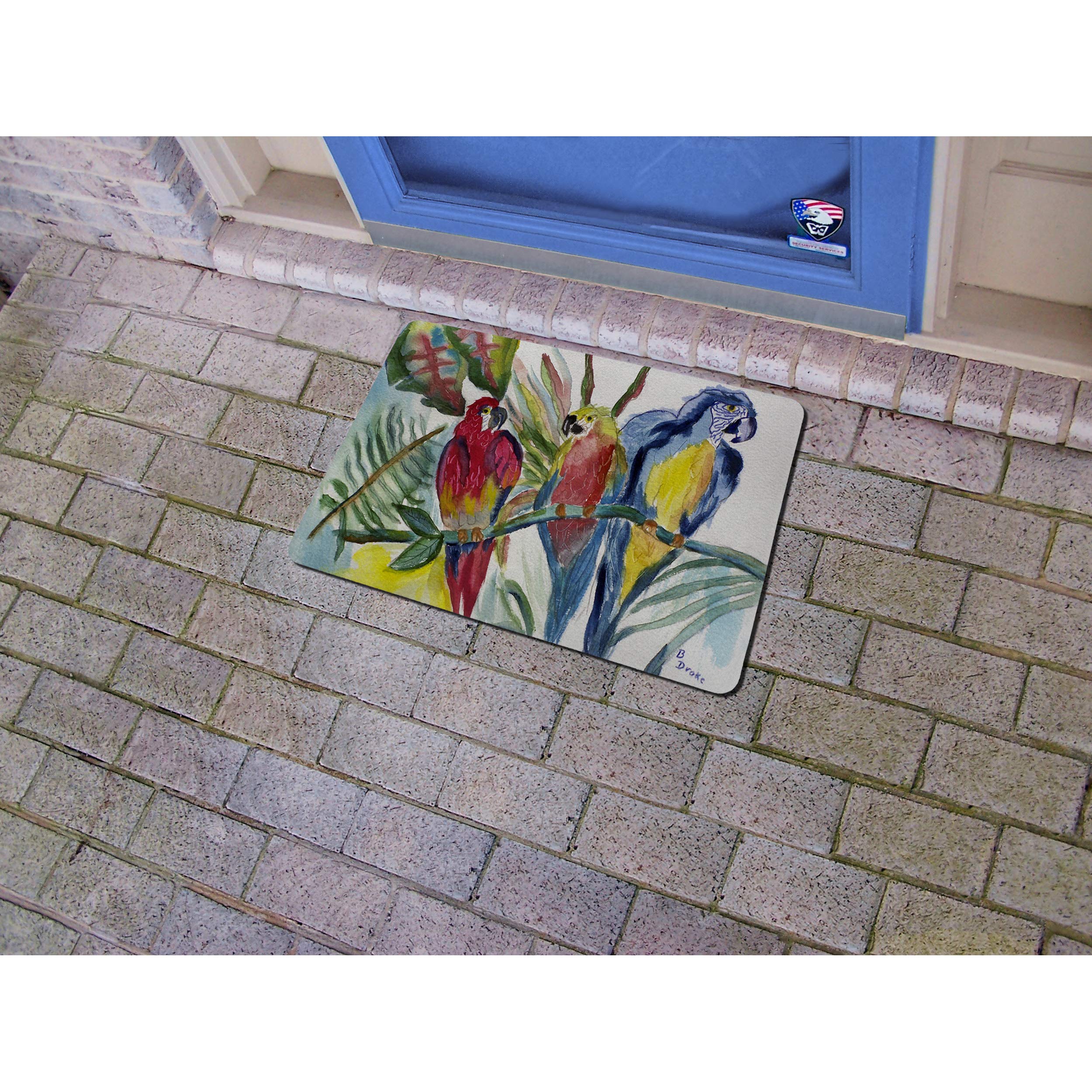 Betsy Drake DM217 Coastal Parrot Family Doormat 18x26 Inches - Non-Slip Welcome Mat for Beach House, Porch, Front Door Entryway