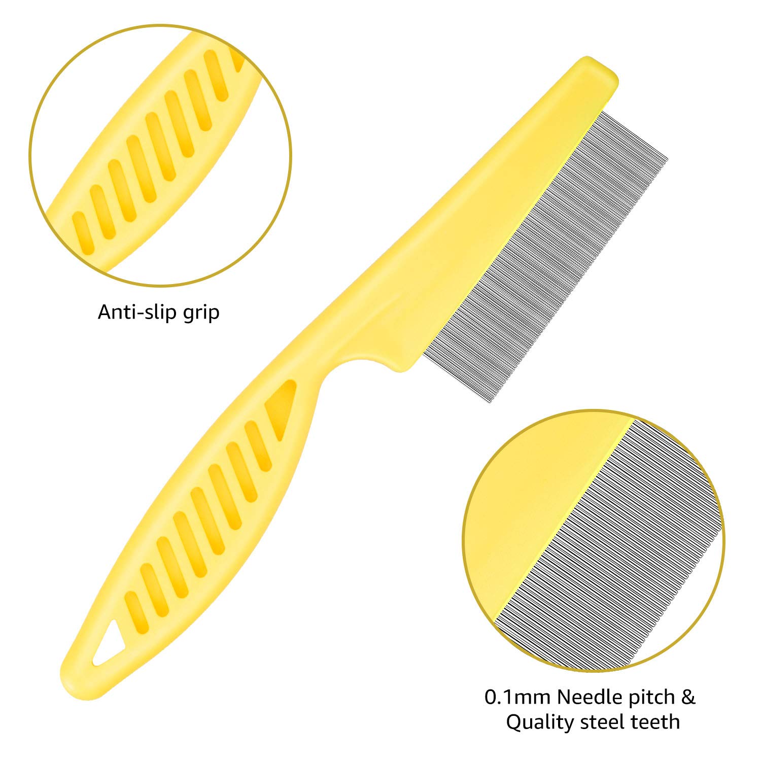 **Durable Metal Flea Comb for Cats & Dogs - 3-Piece Pet Grooming Set with Lice Comb, Tangle Remover & Storage Pouch (Yellow) – Gentle Detangling, Dandruff & Tear Stain Removal for Healthy Pet Coat**    *(Perfect for Daily Grooming, Removing Fleas, Lice & Tangles – Ideal for Long & Short-Haired Pets at Home or Travel)*
