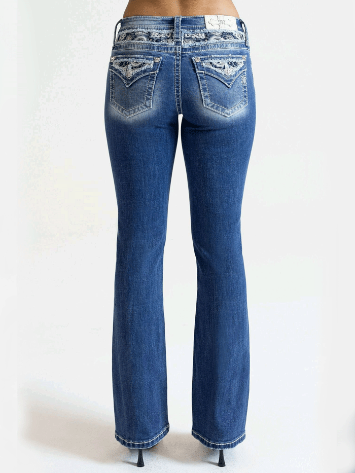 Miss Me M9368BV Women's Mid Rise Bootcut Jeans in Medium Blue - Perfect for Casual Wear, Work & Everyday Comfort