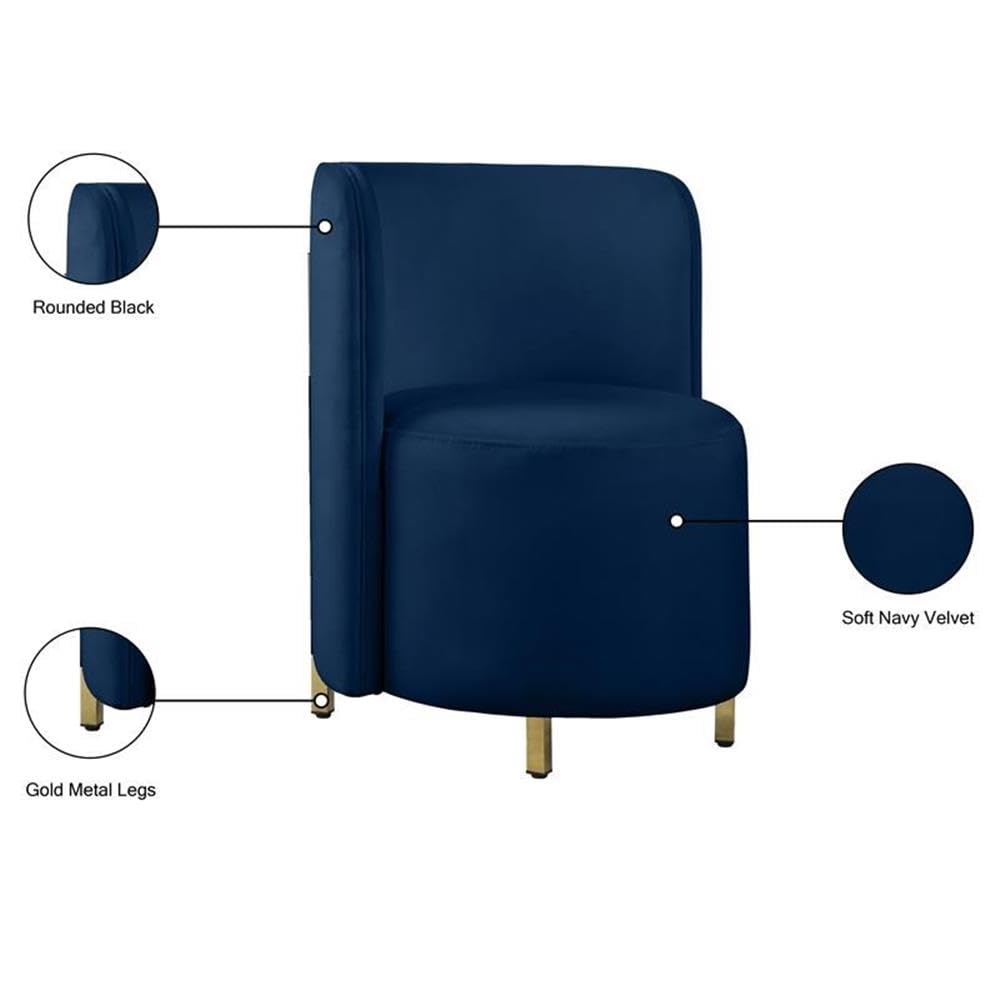 Modern Velvet Accent Chair with Gold Metal Legs - Navy Blue Upholstered Round Back Lounge Chair for Living Room, Bedroom, Office - 25