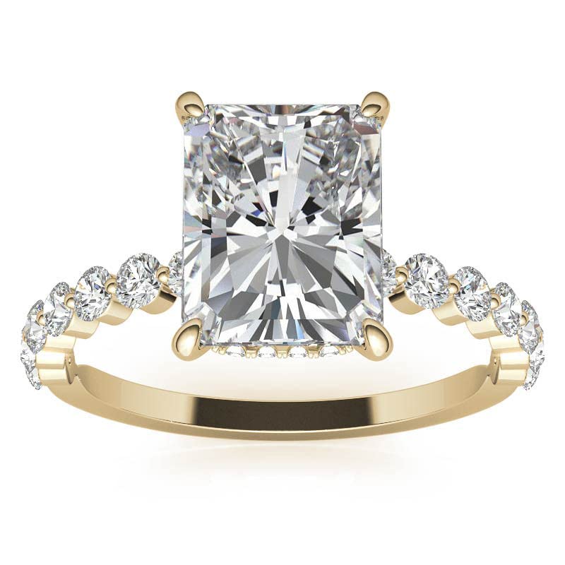 2 Carat Radiant Cut Moissanite Engagement Ring & Wedding Band Set, Solitaire Hidden Halo Bridal Ring, Handmade in 10K/14K/18K Solid Gold (10K Yellow Gold) – Perfect for Proposals, Anniversaries & Romantic Gifts for Her