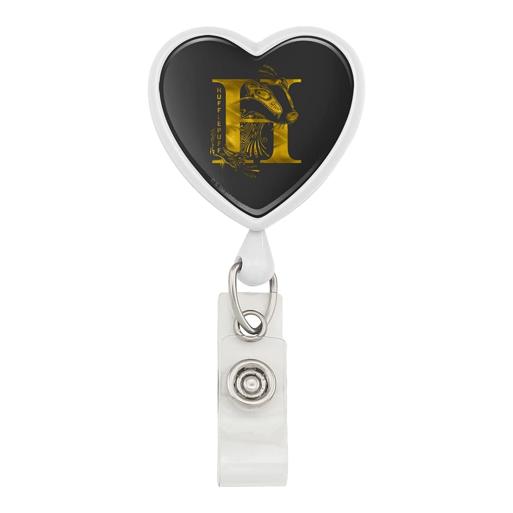 Harry Potter Hufflepuff Heart Lanyard Retractable ID Badge Holder - Hogwarts House Pride Accessory for Work, School & Events