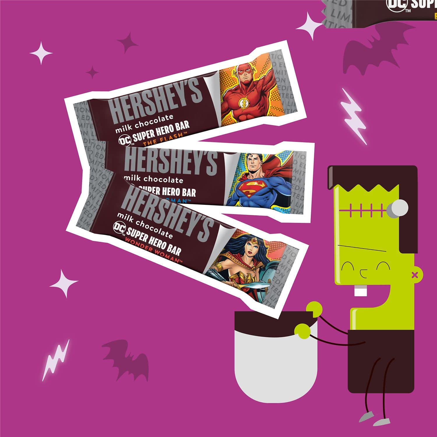 Hershey's Milk Chocolate Bars - DC Super Heroes Edition (Wonder Woman, Batman, Superman) - Fun Size Candy for Halloween, Christmas & Parties - Bulk 2 Pound Pack - Great for Gifts, Movie Nights & Superhero Themed Events