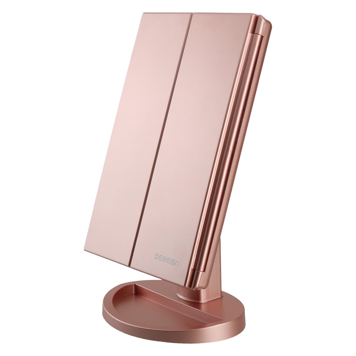 **Dewisn Lighted Vanity Makeup Mirror with 3X/2X/1X Magnification, 21 LED Lights, Touch Screen Dimmable, Dual Power Supply - Rose Gold | Perfect for Home, Travel & Professional Makeup Application**