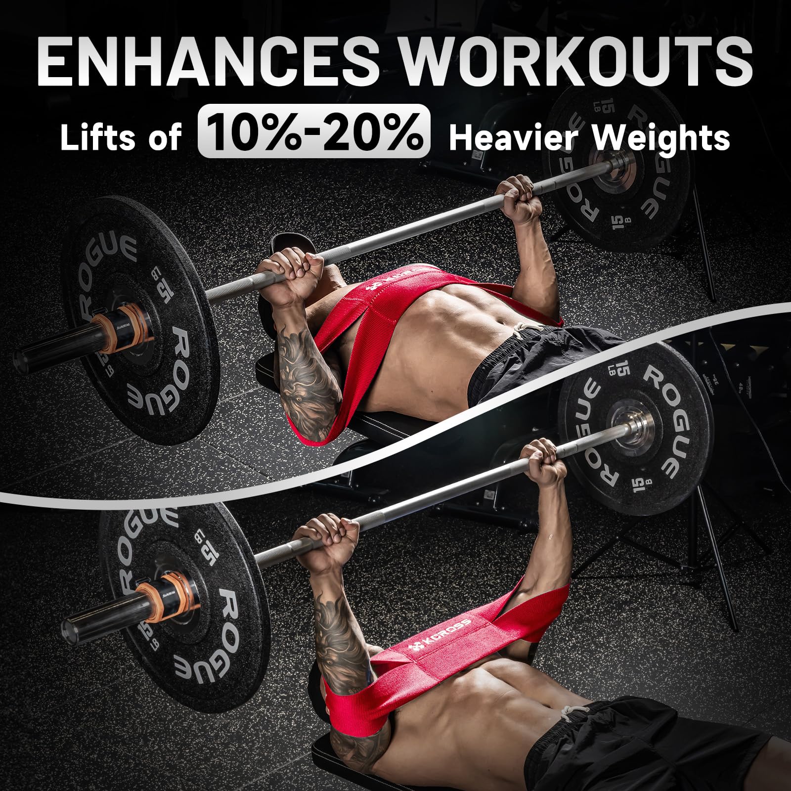KCROSS Adjustable Bench Press Band for Men & Women - Heavy Duty Weight Lifting Resistance Bands for Strength Training, Push Up Exercises & Home Gym Workouts - Perfect for Beginners to Advanced Athletes