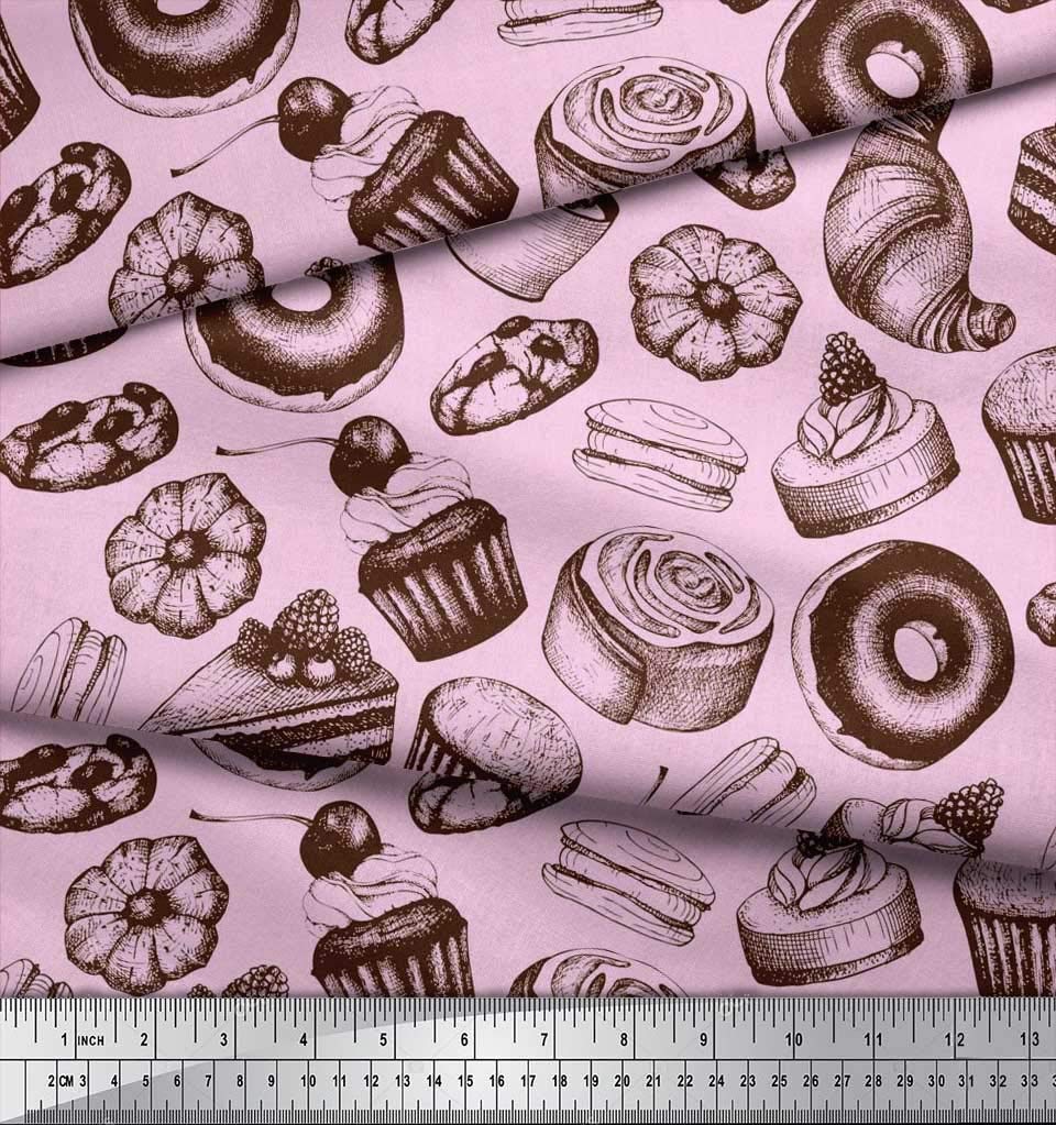 Soimoi 100% Cotton Poplin Fabric by The Yard - 56 Inch Wide Pink Cupcake Donut Cookies Food Print Fabric for Sewing, Quilting & DIY Crafts - Whimsical Printed Cotton Material for Dresses, Curtains & Home Decor Projects