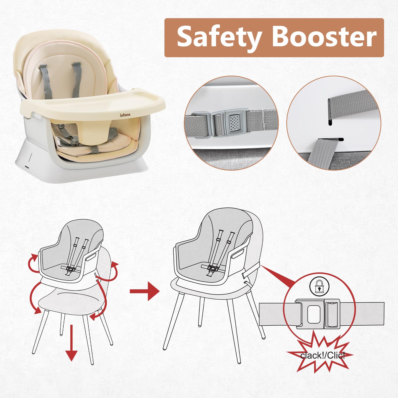 INFANS 8-in-1 Convertible Baby High Chair for Infants & Toddlers - Adjustable Dining Booster Seat, Building Block Activity Table, Kids Stool & Chair Set with Removable Tray | Perfect for Feeding, Playtime & Learning at Home or Daycare