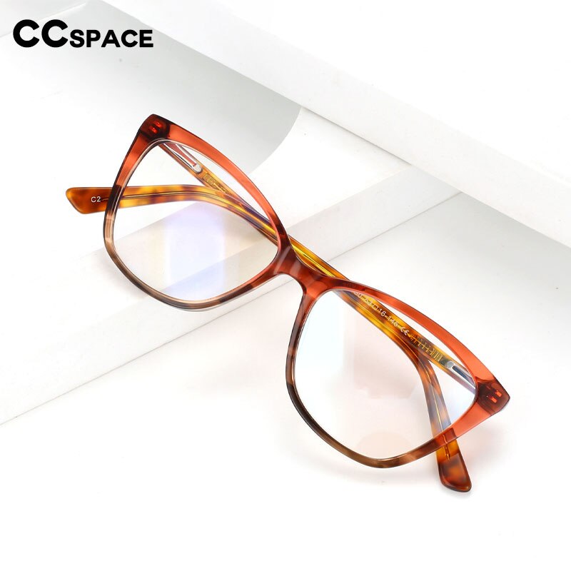 CCspace Unisex Full Rim Square Cat Eye Acetate Eyeglasses Frame 55569 - Stylish Retro Glasses for Men & Women, Perfect for Office, Reading & Fashion Accessories