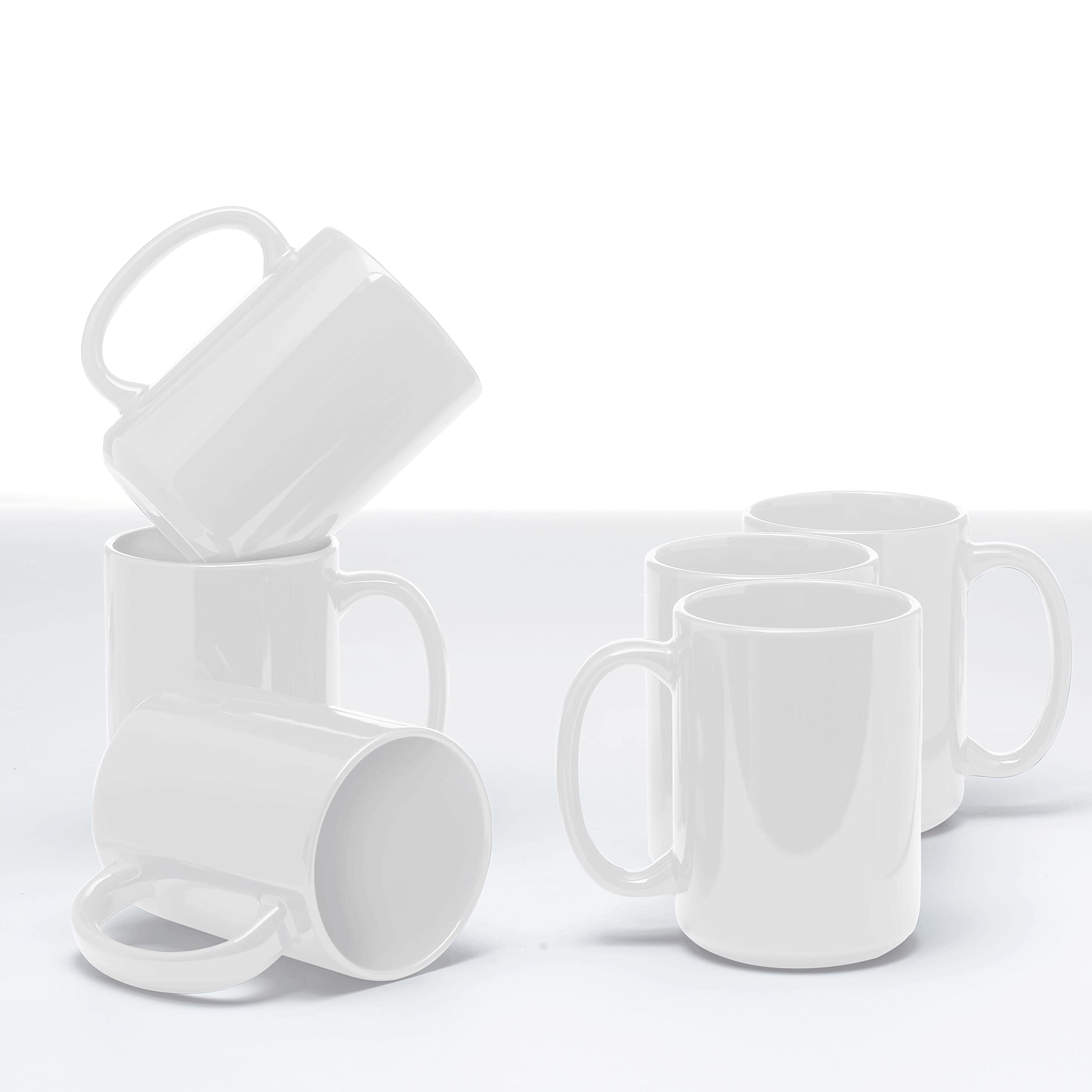 Premium Large Ceramic Coffee Mugs Set of 10 - 15oz Oversized White Mugs for Coffee, Tea & Soup - Durable Restaurant-Grade Cups for Home, Office or Cafe Use