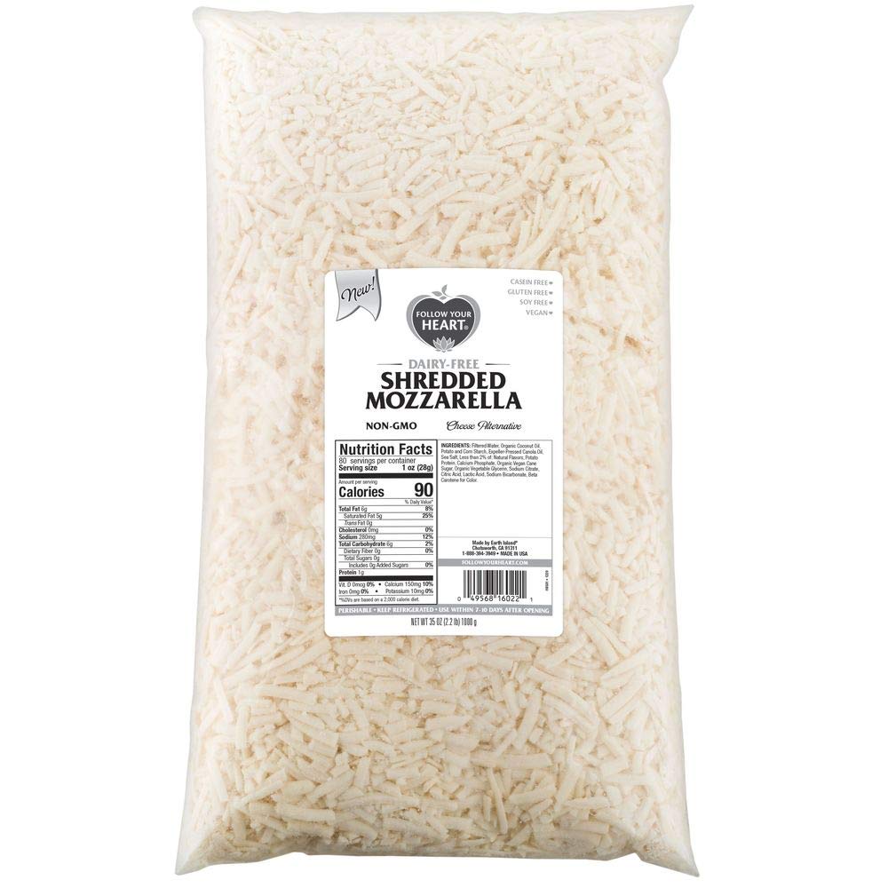 Follow Your Heart Dairy Free Shredded Mozzarella Style Cheese - Vegan, Gluten-Free, 2.2 Pound (6 Pack) - Perfect for Pizza, Pasta & Vegan Recipes