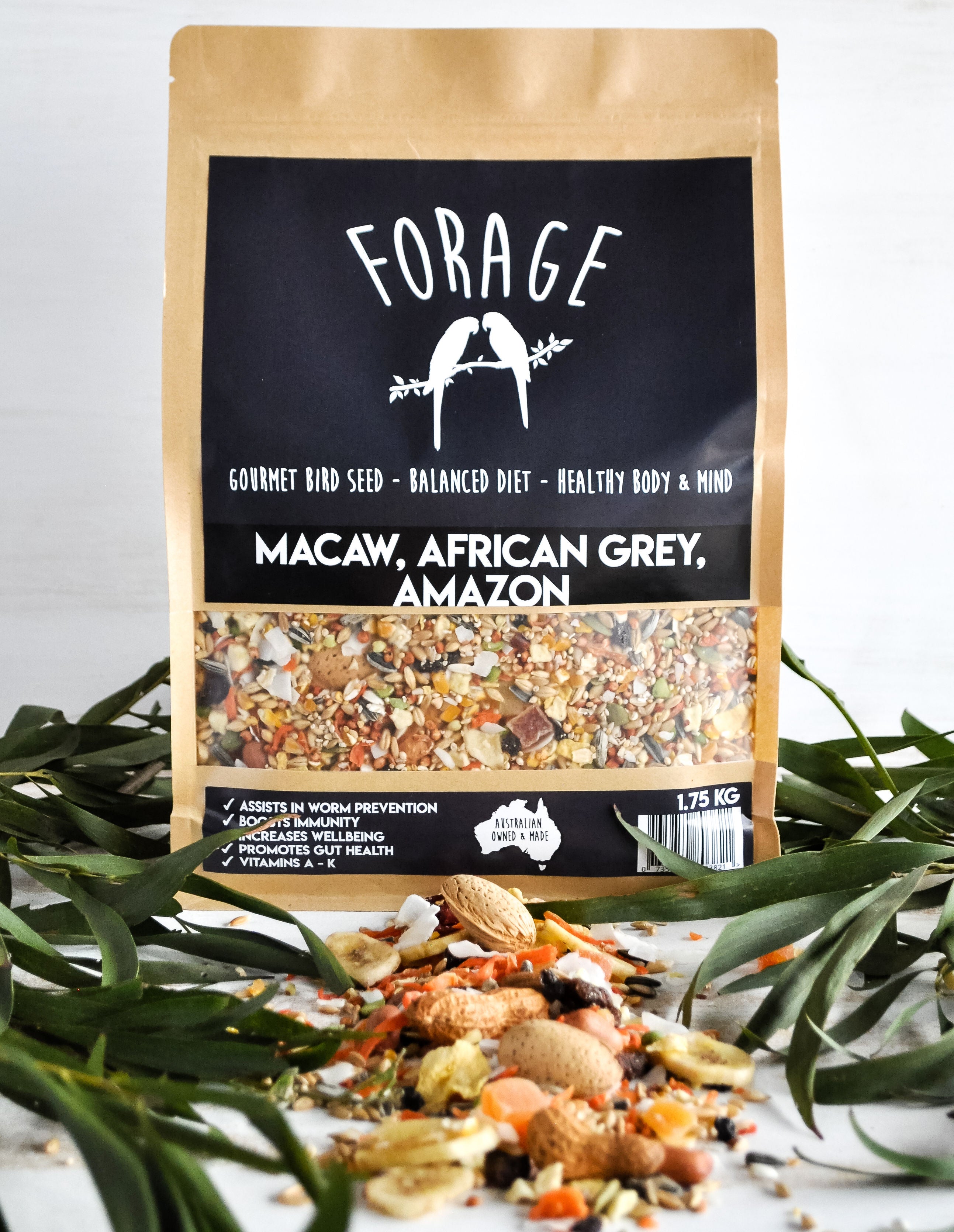 Premium Forage Blend for Macaws & African Greys - 1.75kg Nutritious Bird Food - Perfect for Foraging Toys & Cage Enrichment Activities