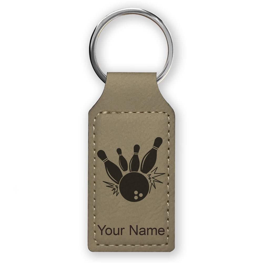 Custom Engraved LaserGram Rectangle Keychain - Bowling Ball & Pins Design - Perfect for Bowling Enthusiasts & Gift Giving