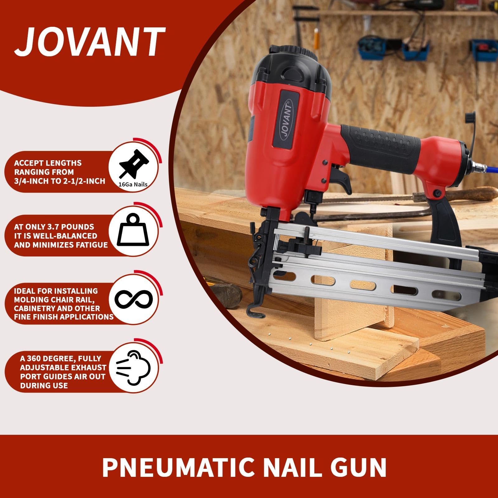 16Gauge Pneumatic Finish Nailer Gun - Fits 3/4
