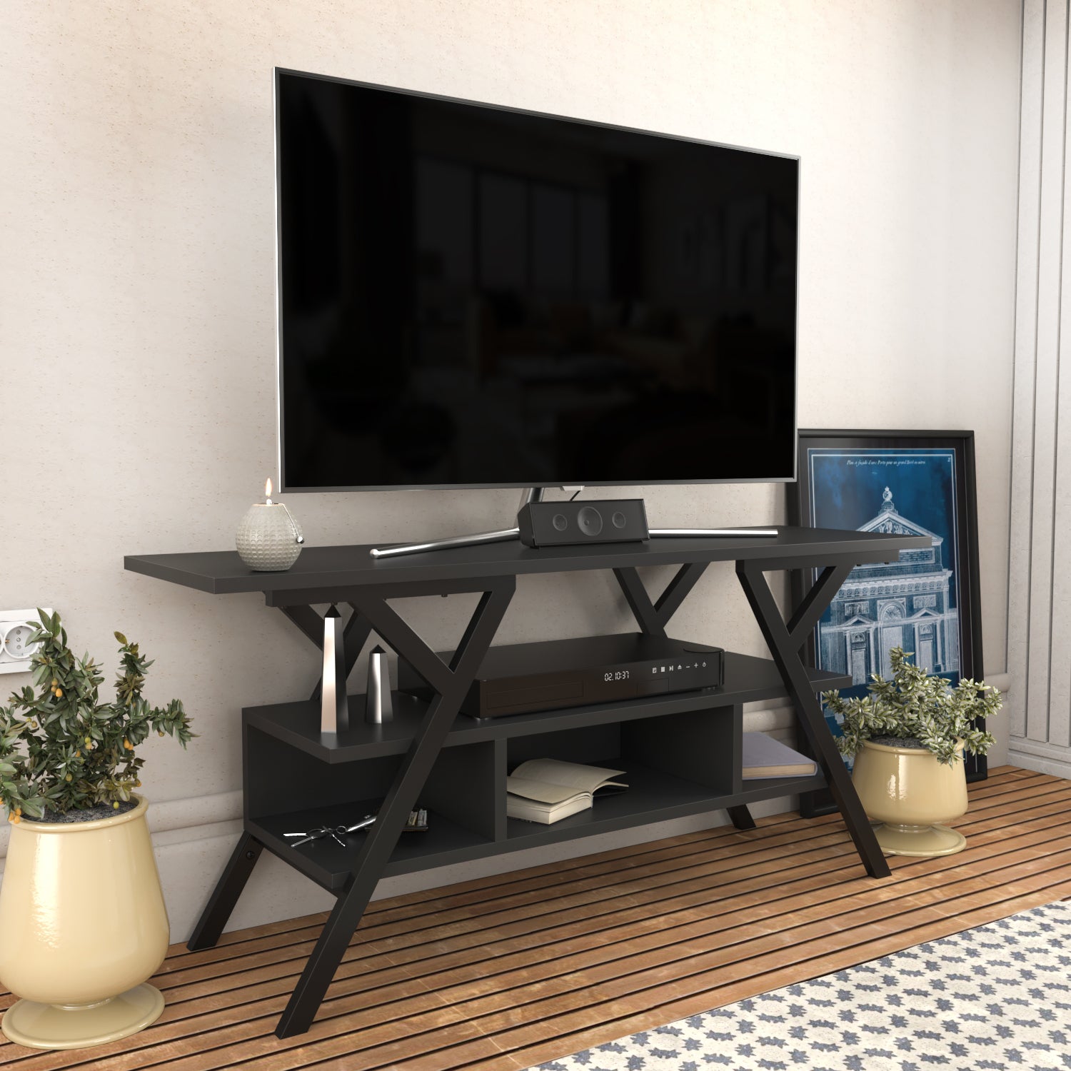 Minerva TV Stand - Modern Entertainment Center with Storage Shelves for Living Room, Bedroom & Home Theater Setup