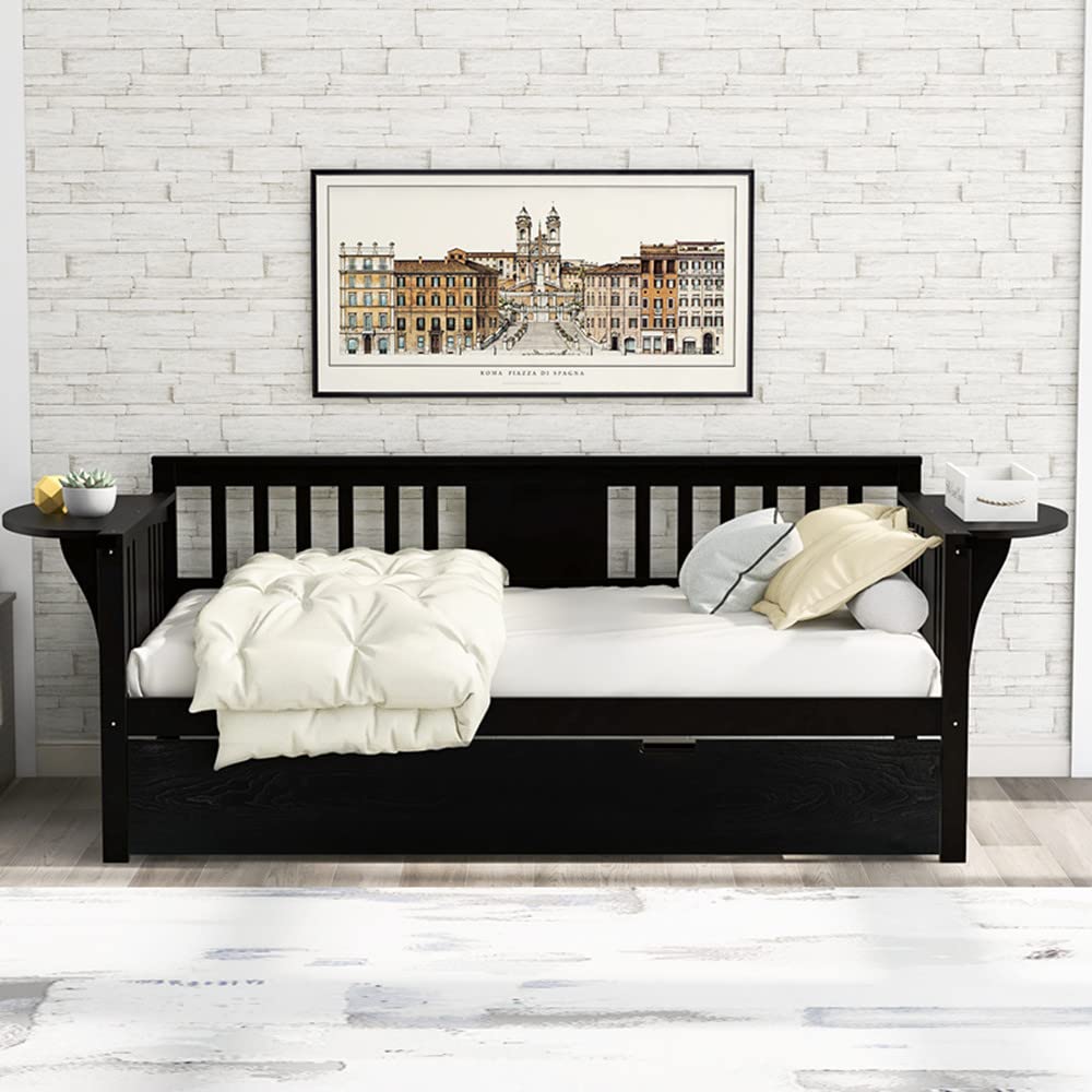 i-POOK Twin Size Daybed with Trundle - Solid Wood Bed Frame, Multifunctional Storage Daybed for Bedroom & Living Room - No Box Spring Needed | Perfect for Guest Rooms, Small Spaces & Home Offices