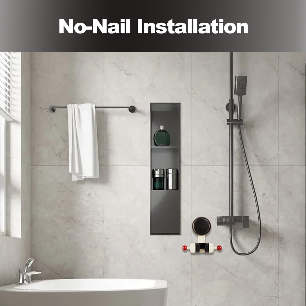 2024 Adjustable Suction Cup Shower Holder - Universal No Drill Shower Head Hook for Bathroom, Handheld Shower Caddy - Perfect for Small Spaces, Apartments & RVs (Black, 1 Pack) - Ideal for Space-Saving Bathroom Organization & Travel Use