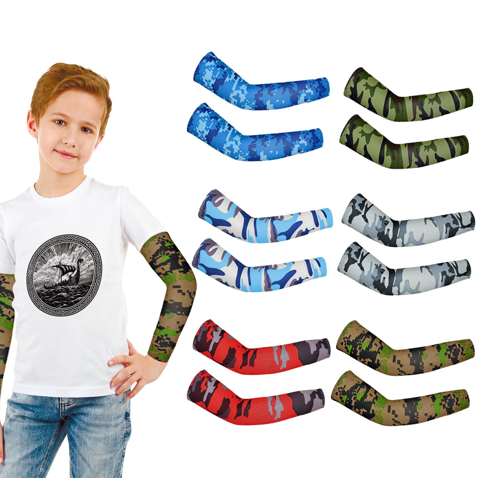 Kids Baseball & Basketball Arm Sleeves - 6 Pairs Youth Elbow Compression Sleeves for Sports Protection & Sun Protection | Perfect for Baseball, Basketball, Outdoor Activities & UV Protection
