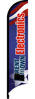 Feather Flag Banner - Rent to Own Electronics | Patriotic Design | Perfect for Outdoor Events, Grand Openings & Political Rallies