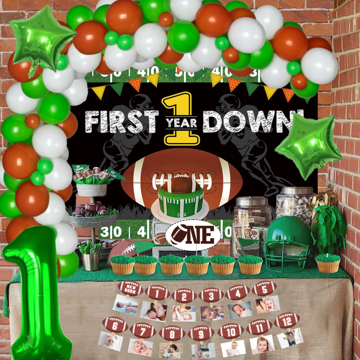 First Birthday Football Party Decorations Set - 136 PCs Balloon Garland, Backdrop, Highchair Banner, Cake Topper & More for Touchdown-Themed 1st Year Celebration | Perfect for Baby Boy's Football Birthday Party Decor & Photo Shoots