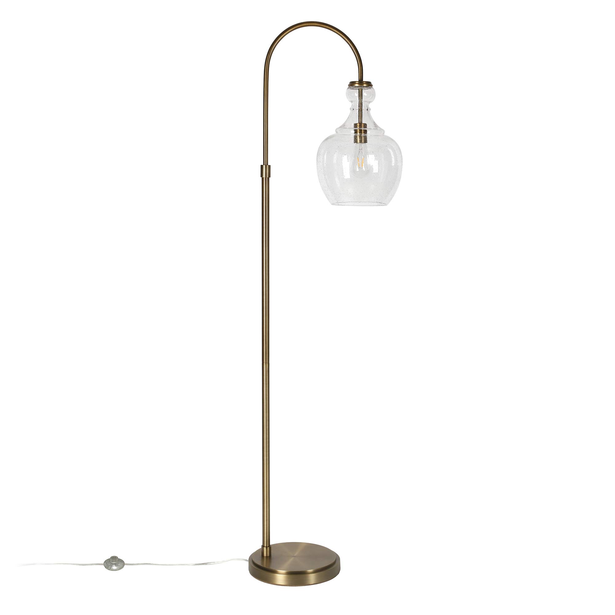 Henn&Hart Arc Floor Lamp with Glass Shade - Brass/Seeded Finish Modern Lighting for Home Office, Bedroom & Living Room | Adjustable Reading Light & Ambient Illumination for Cozy Spaces