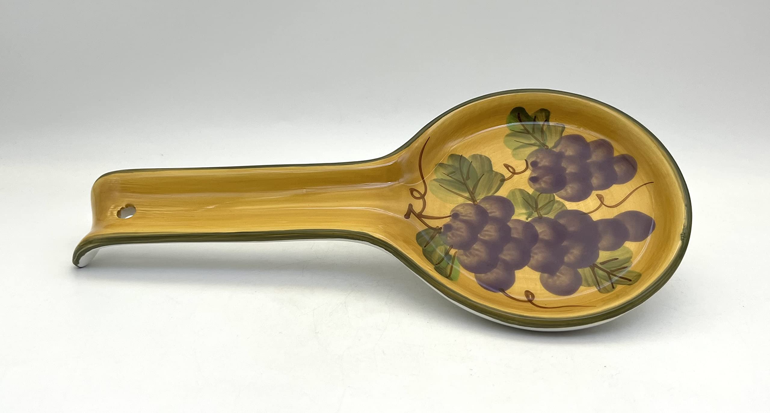 Ceramic Spoon Rest - Grape Wine Design Kitchen Counter Utensil Holder for Spoon, Ladle & Spatula | Elegant Cooking Tool & Décor for Stovetop, Countertop & Dining Table