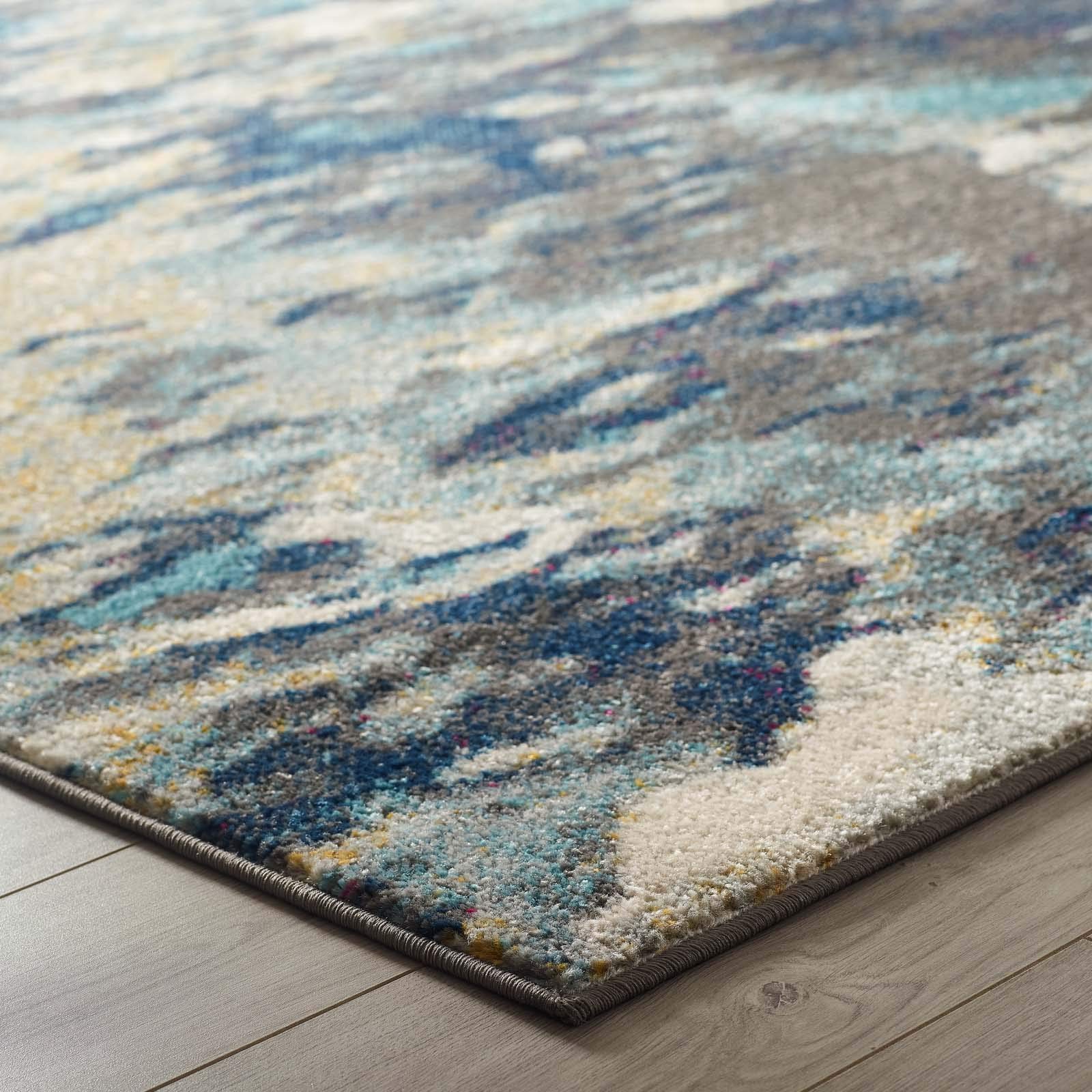Modern Contemporary Urban Design Blue Area Rug - Soft Fabric Living Room Carpet for Lounge, Hallway Runner - Perfect for Home Decor, Bedroom, Office & Dorm