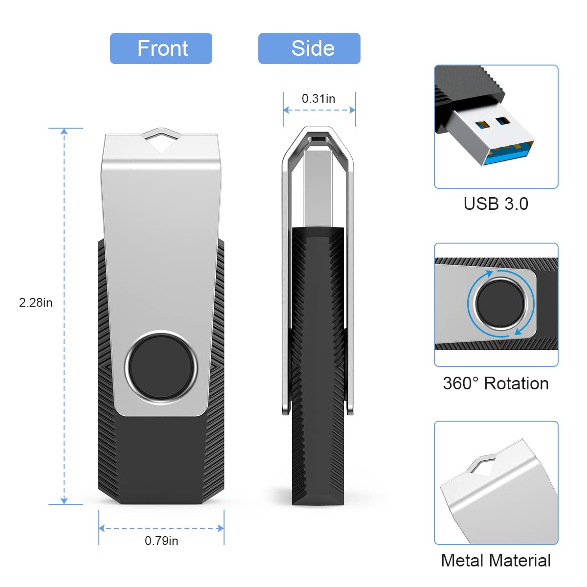 5-Pack 128GB USB 3.0 Flash Drives - Mixed Colors for Computer & Data Storage