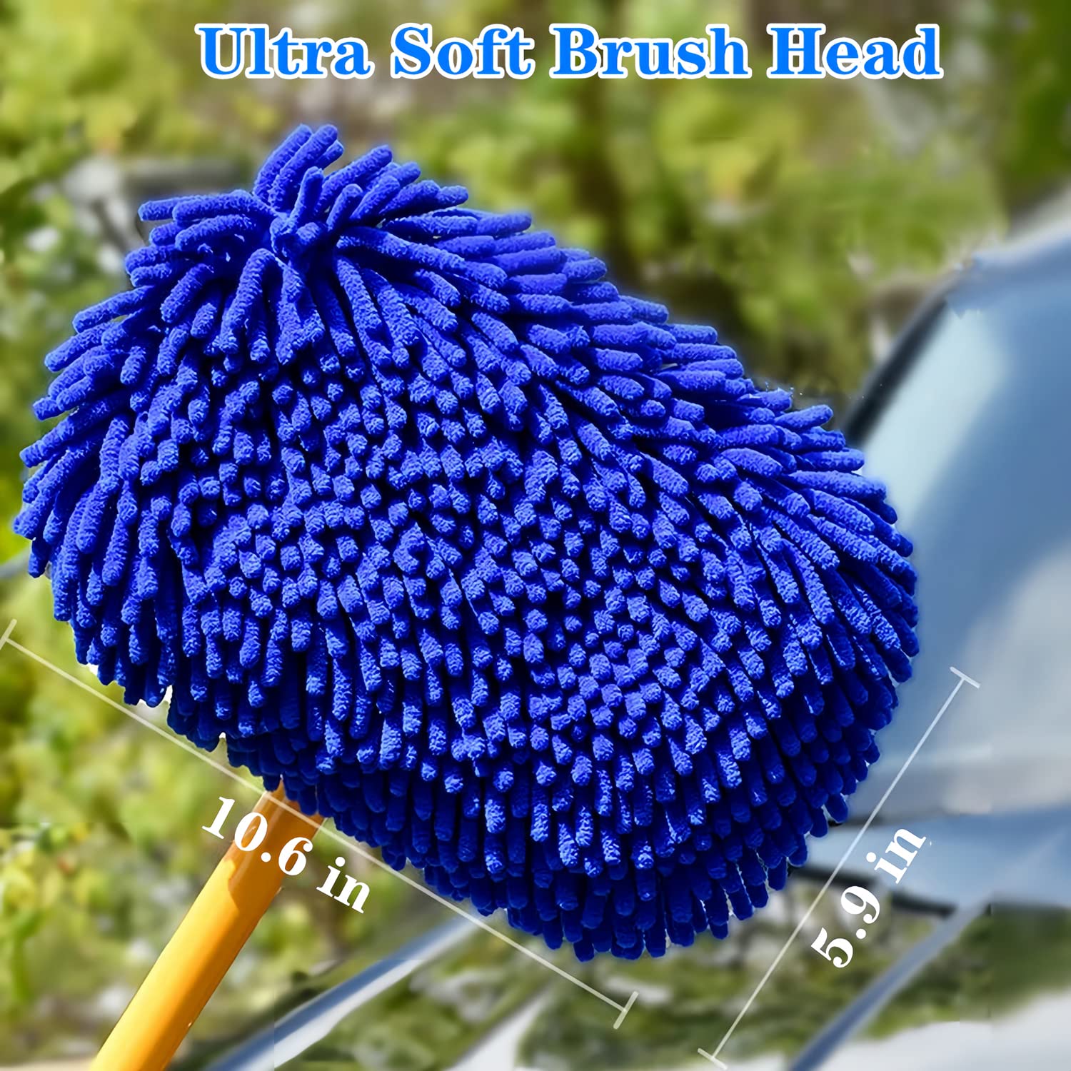 Premium Long Handle Car Wash Brush with Chenille Microfiber - Scratch-Free Cleaning Brush Kit with Replaceable Head (Blue) - Perfect for Car Detailing, RV, Boat & Truck Washing Accessories