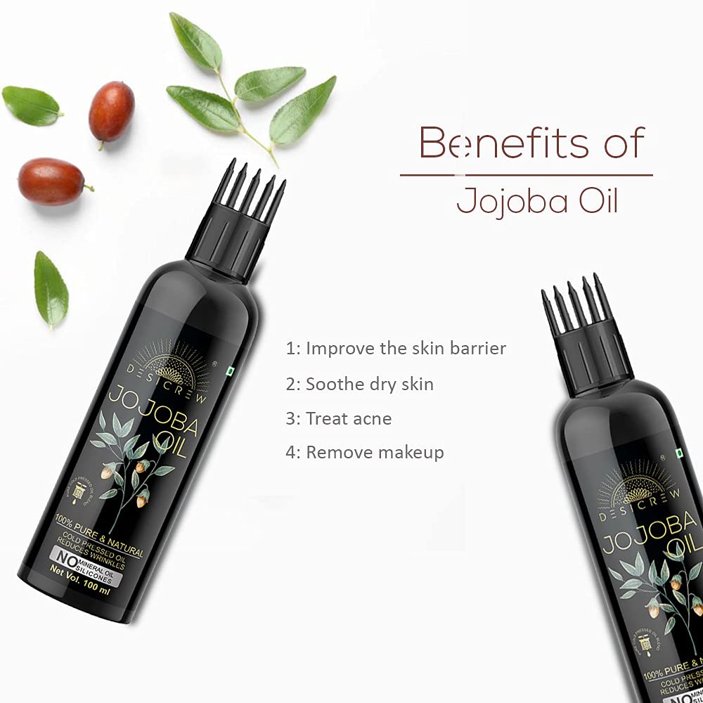 Pure Jojoba Oil with Comb Applicator - Cold Pressed 100ml - Organic Hair Growth, Skin Moisturizer & Nail Treatment - Ideal for Dry Scalp, Face Care & Cuticle Hydration - Perfect for Daily Beauty Routine & DIY Cosmetics