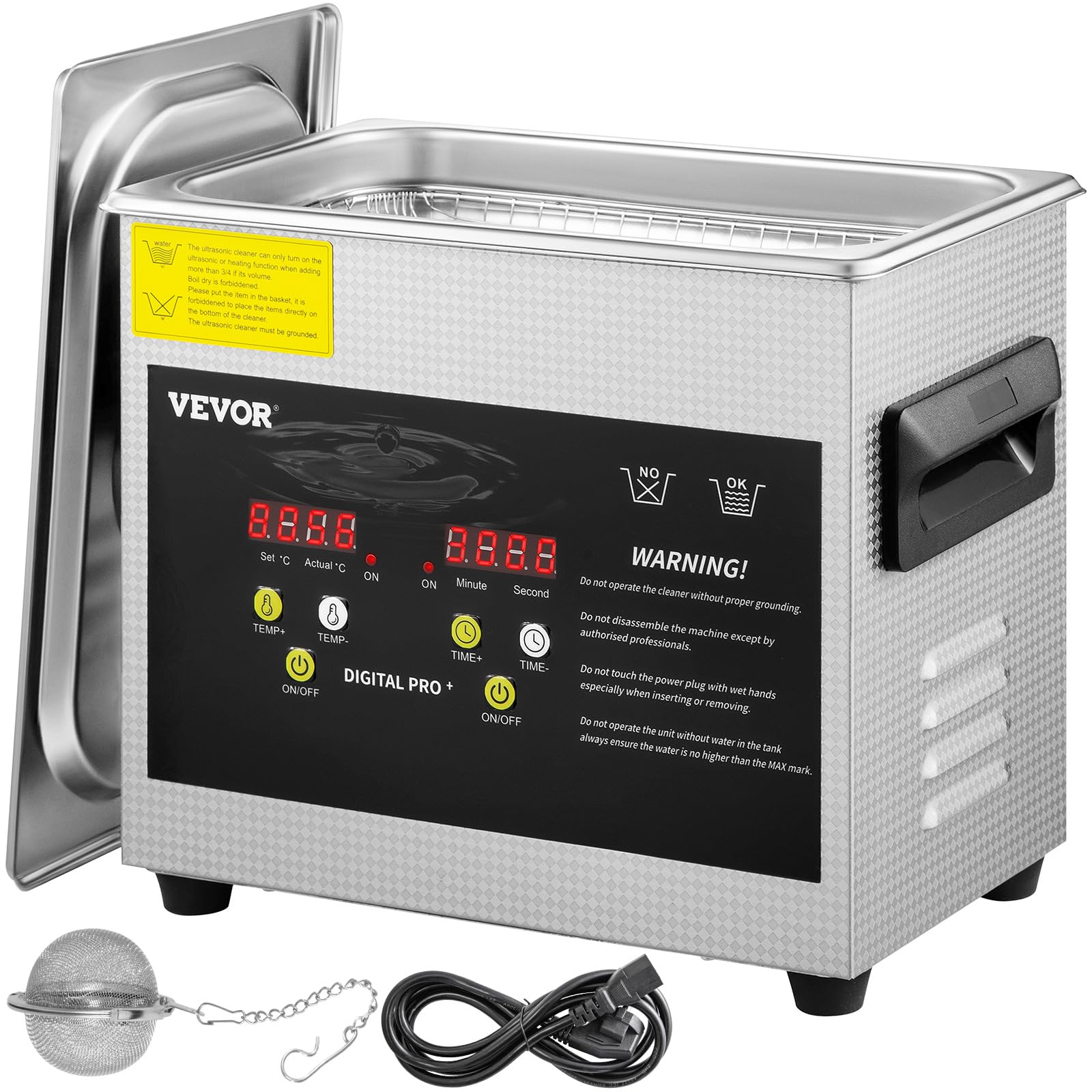 VEVOR 3L Ultrasonic Cleaner with Heater & Timer - 200W Heating & 120W Ultrasonic Power for Jewelry, Glasses, Watches, Dental Tools - Professional Digital Lab & Home Cleaning Solution for Delicate Items