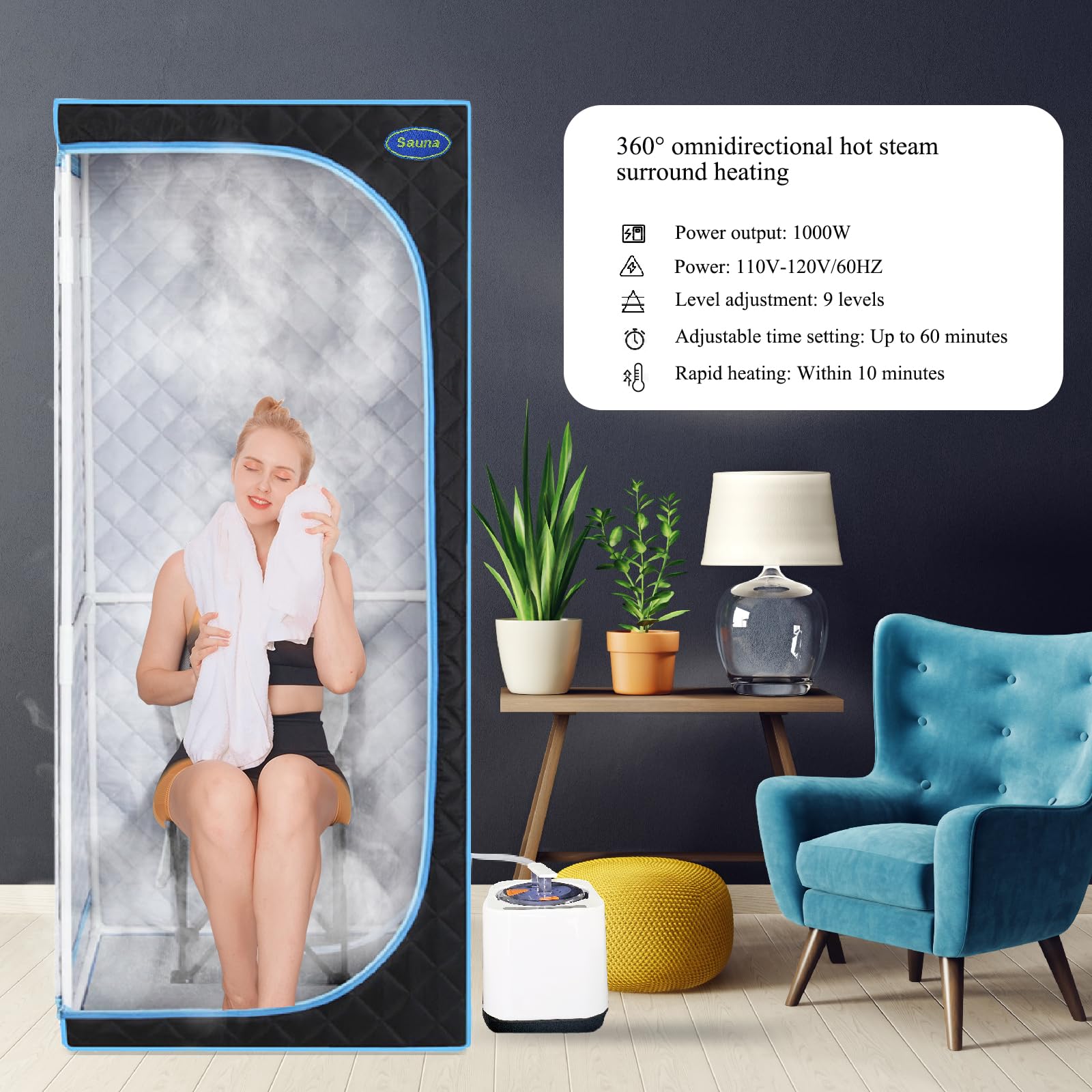 Portable Full Size Steam Sauna for Home Spa | Remote Control & Foldable Chair Included | 60-Min Timer | Perfect for Relaxation, Detox & Muscle Recovery at Home