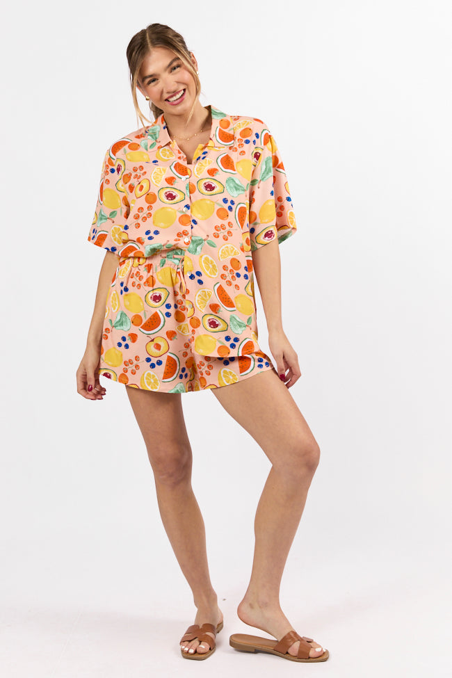 Organic Fruit Print Two Piece Set - Women's Casual Summer Outfit for Beach, Picnic & Vacation | Final Sale