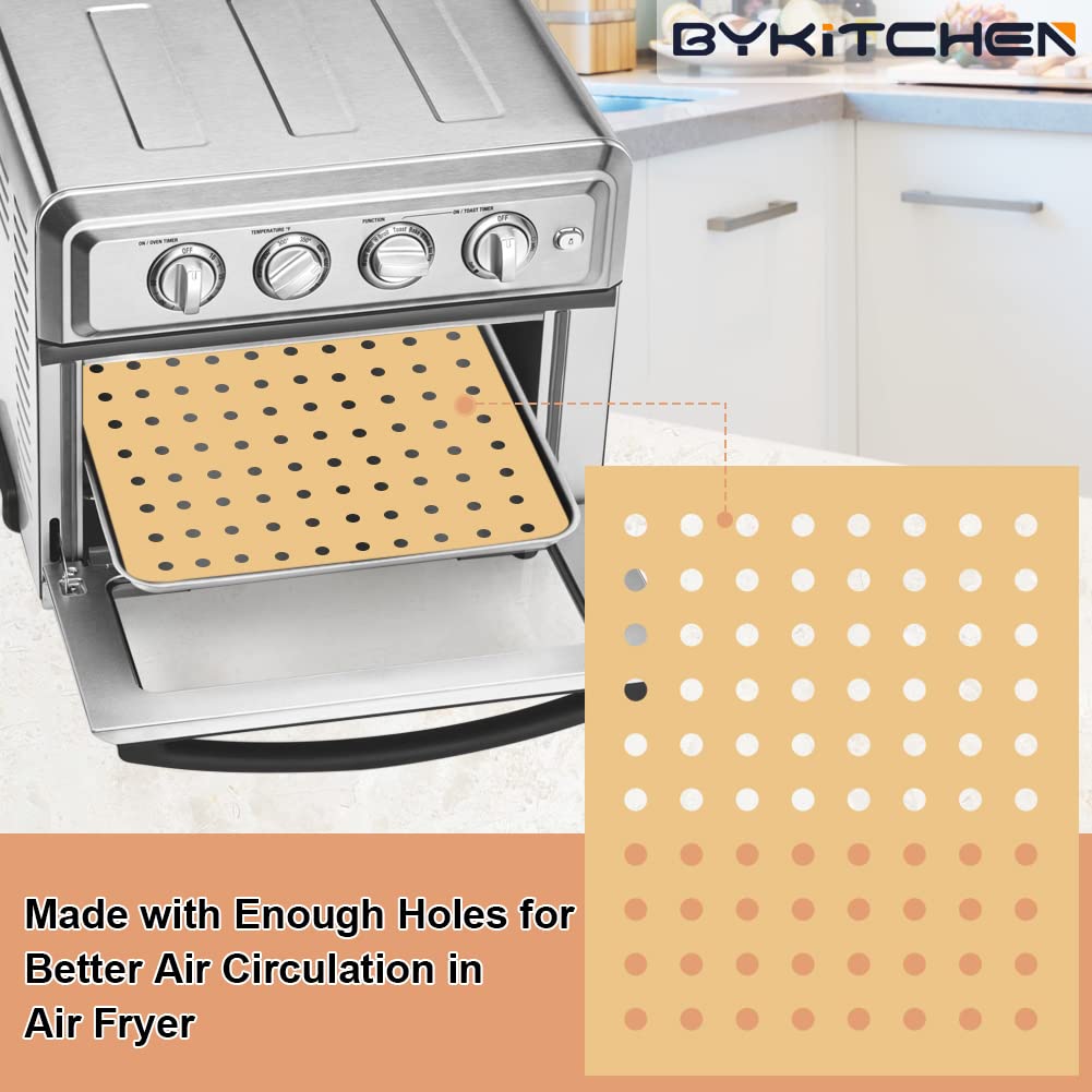 BYKITCHEN 9x11 Inch Unbleached Air Fryer Oven Parchment Paper Liners - 100 Pack | Compatible with Cuisinart, Breville, Emeril Lagasse Toaster Ovens | Non-Stick Baking Sheets for Healthy Cooking, Roasting & Reheating Food
