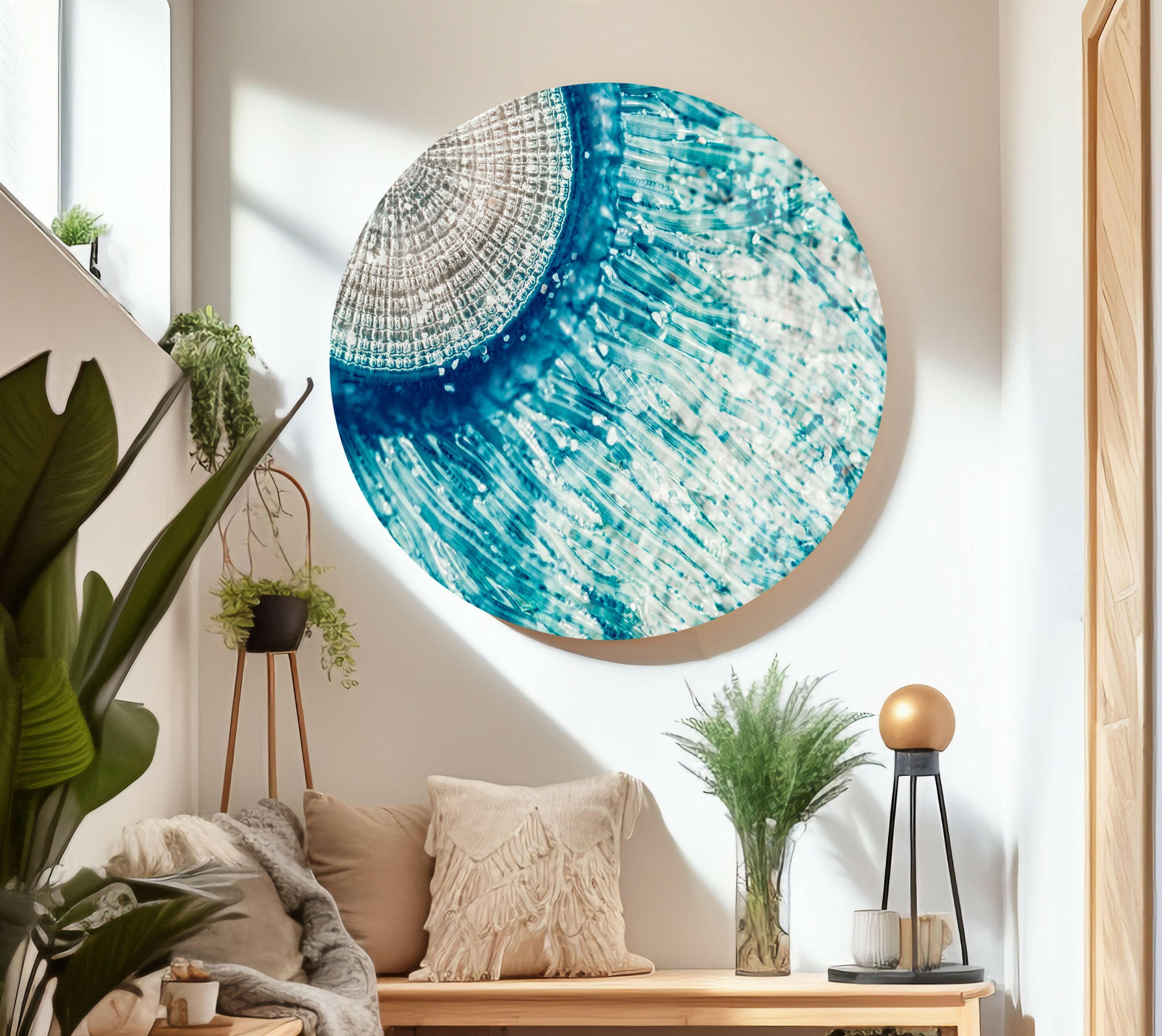 Blue Button Jellyfish Glass Wall Art - Handmade Ocean Themed Decor for Living Room, Bedroom & Office - Perfect Coastal Home Decor Gift
