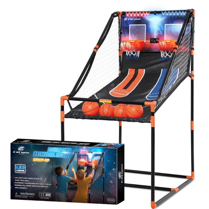 E JET Double Shot Basketball Arcade Game Machine - Fun Indoor/Outdoor Sports Entertainment for Kids & Adults - Perfect for Home, Parties, and Game Rooms