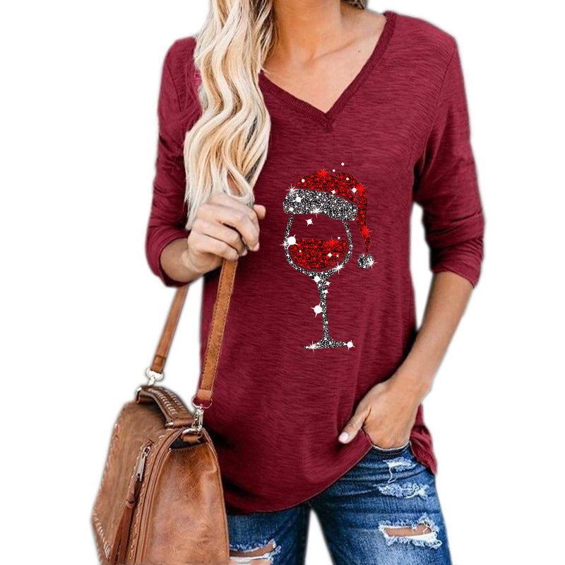 Festive Christmas Wine Glass Print Plus Size Women's Holiday Party Dress - Perfect for Christmas Parties, Family Gatherings & Festive Celebrations