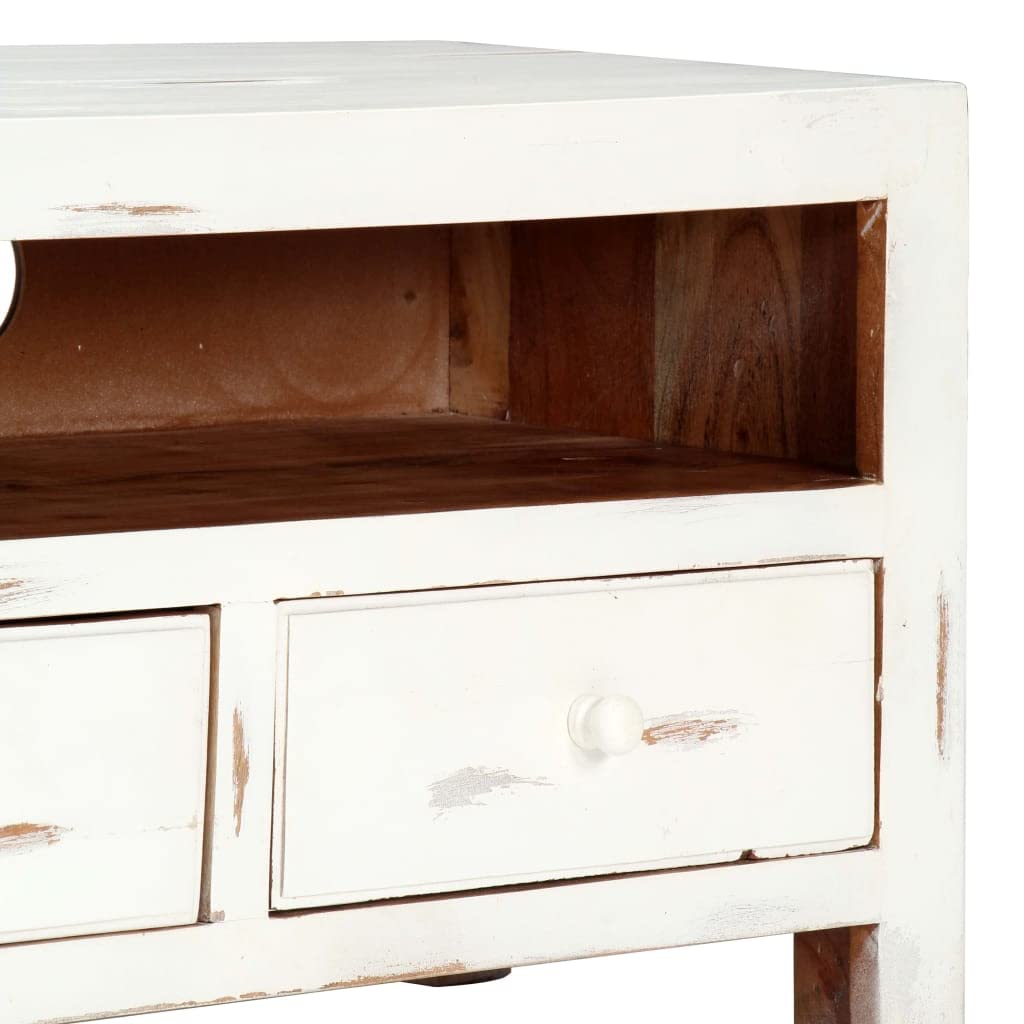 White Solid Acacia Wood TV Stand with Storage - Modern TV Console Cabinet for Living Room, Bedroom & Home Theater - vidaXL