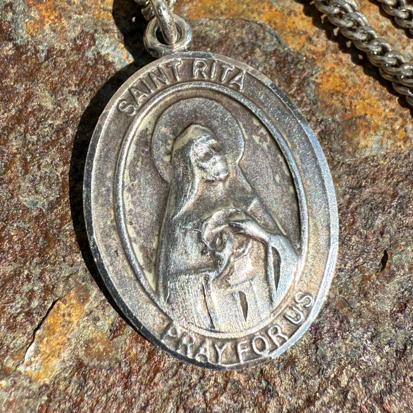 Sterling Silver Patron Saint Rita Pendant Necklace with Chain - Religious Jewelry for Women, Gift for Catholic Faith - Perfect for Prayer, Church & Special Occasions